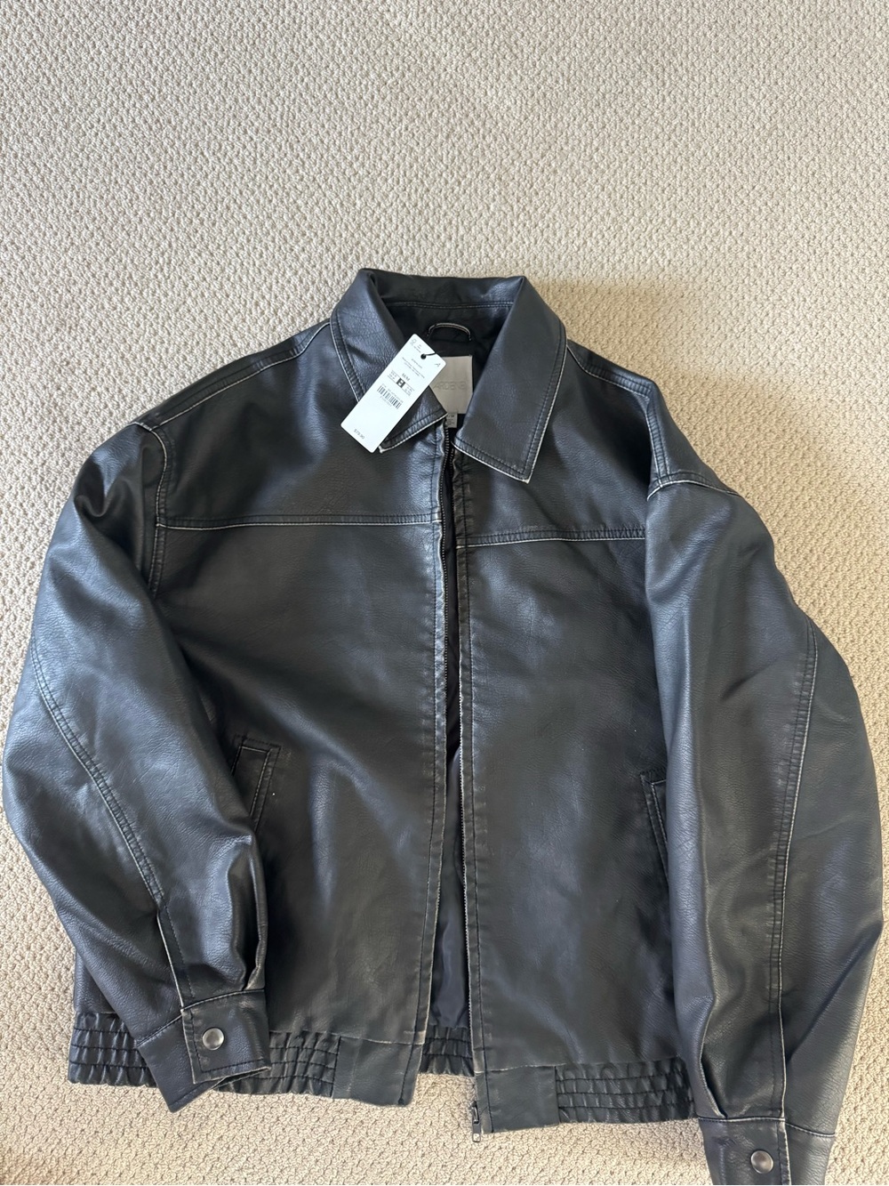 Women’s Baggy Black Leather Jacket - Classic Zip Front